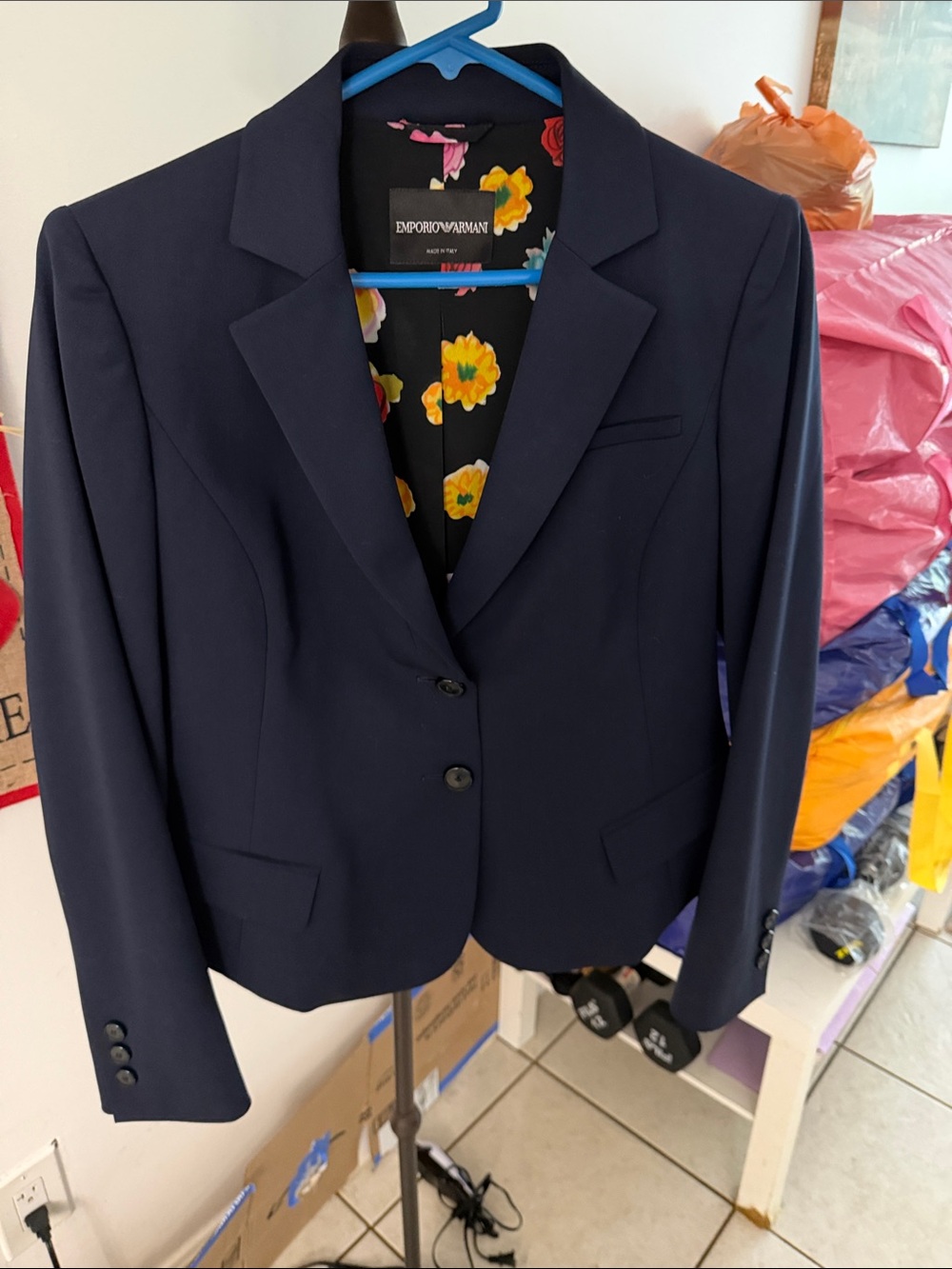Emporio Armani Navy Blazer with Floral Lining
